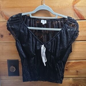 LA Hearts Black Lace Tie-Front Cropped Blouse Size Small 0337